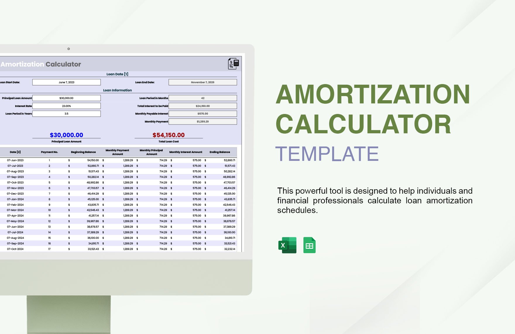 Amortization Calculator Template