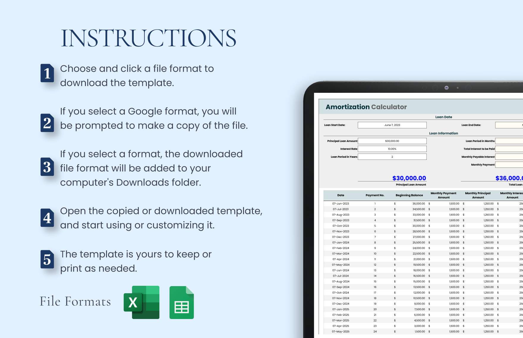 Amortization calculator template download in excel google sheets