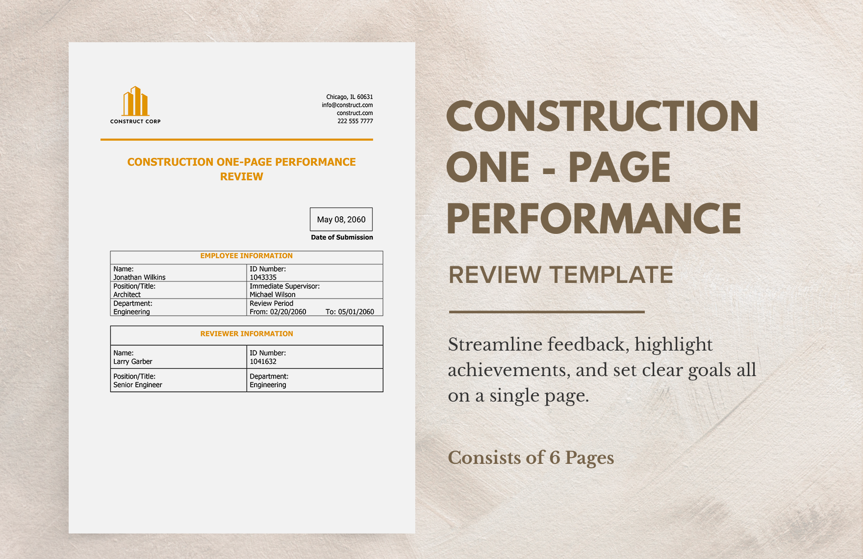 Construction One-Page Performance Review Template