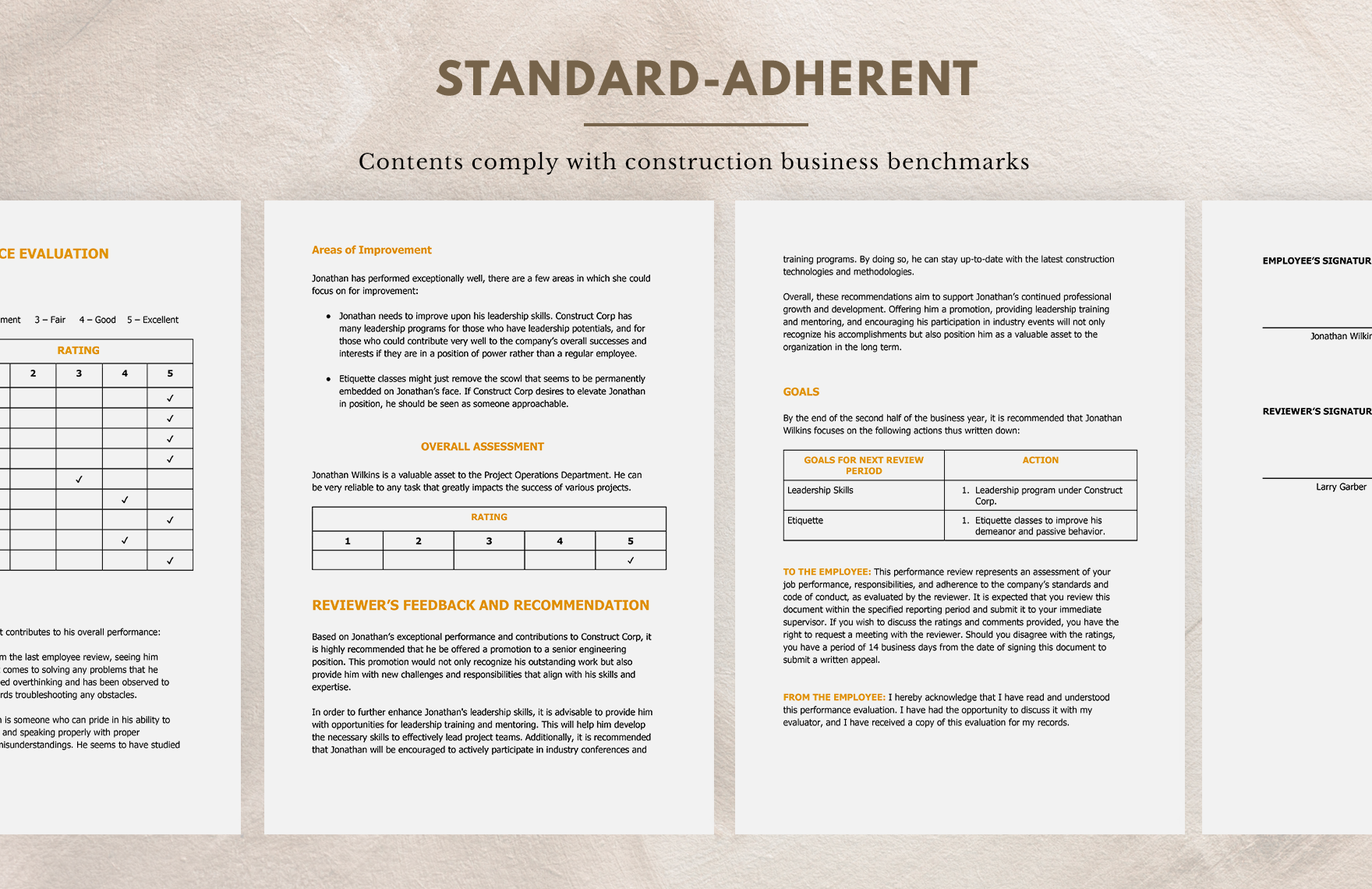 Construction One-Page Performance Review Template