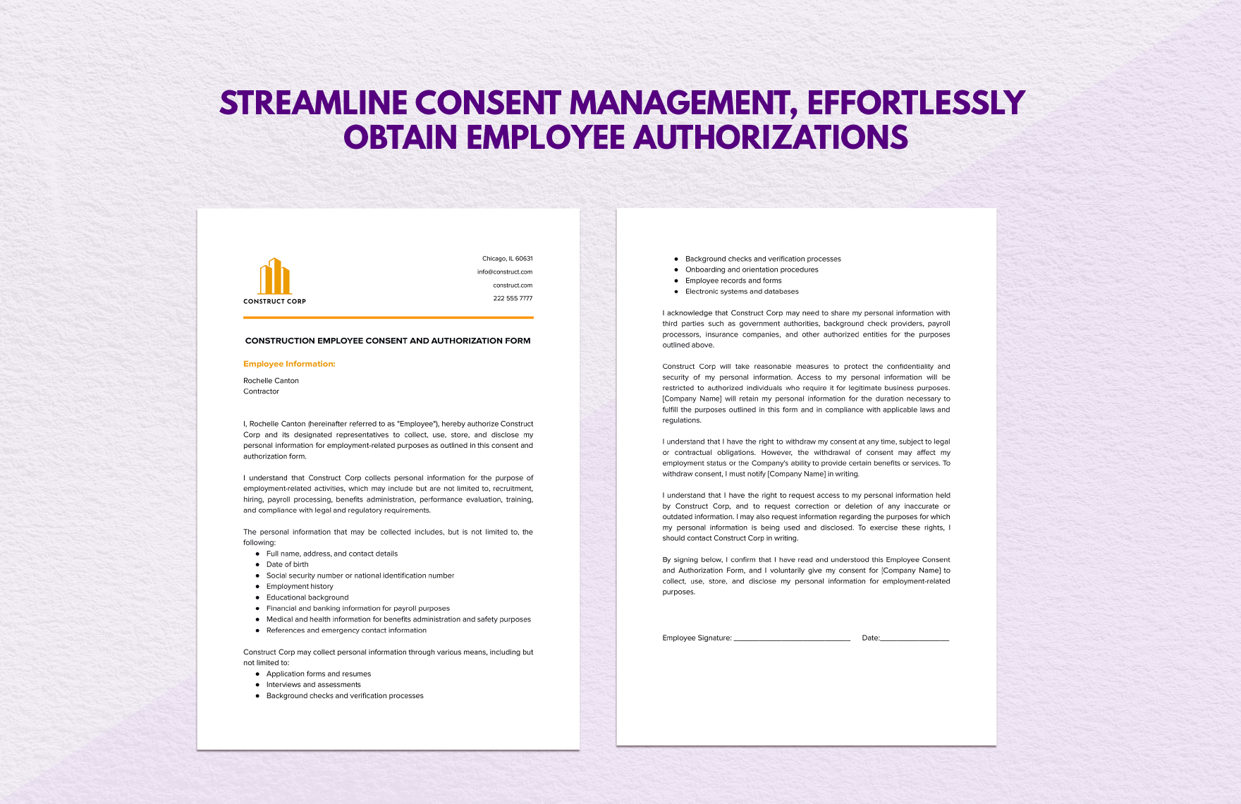 Construction Employee Consent and Authorization Form