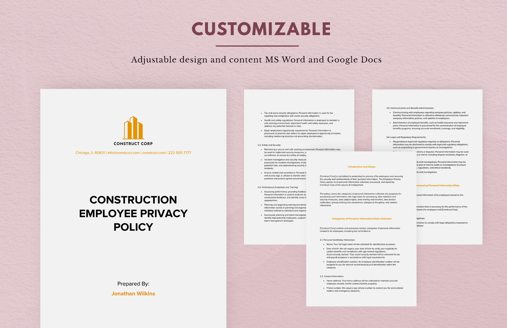 Construction Employee Privacy Policy Template