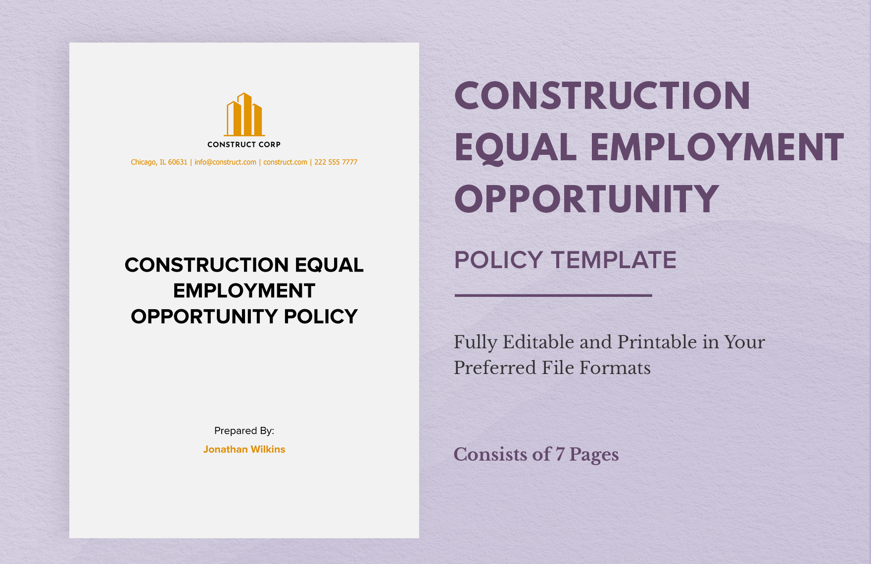 Construction Equal Employment Opportunity Policy Template in Word, Google Docs
