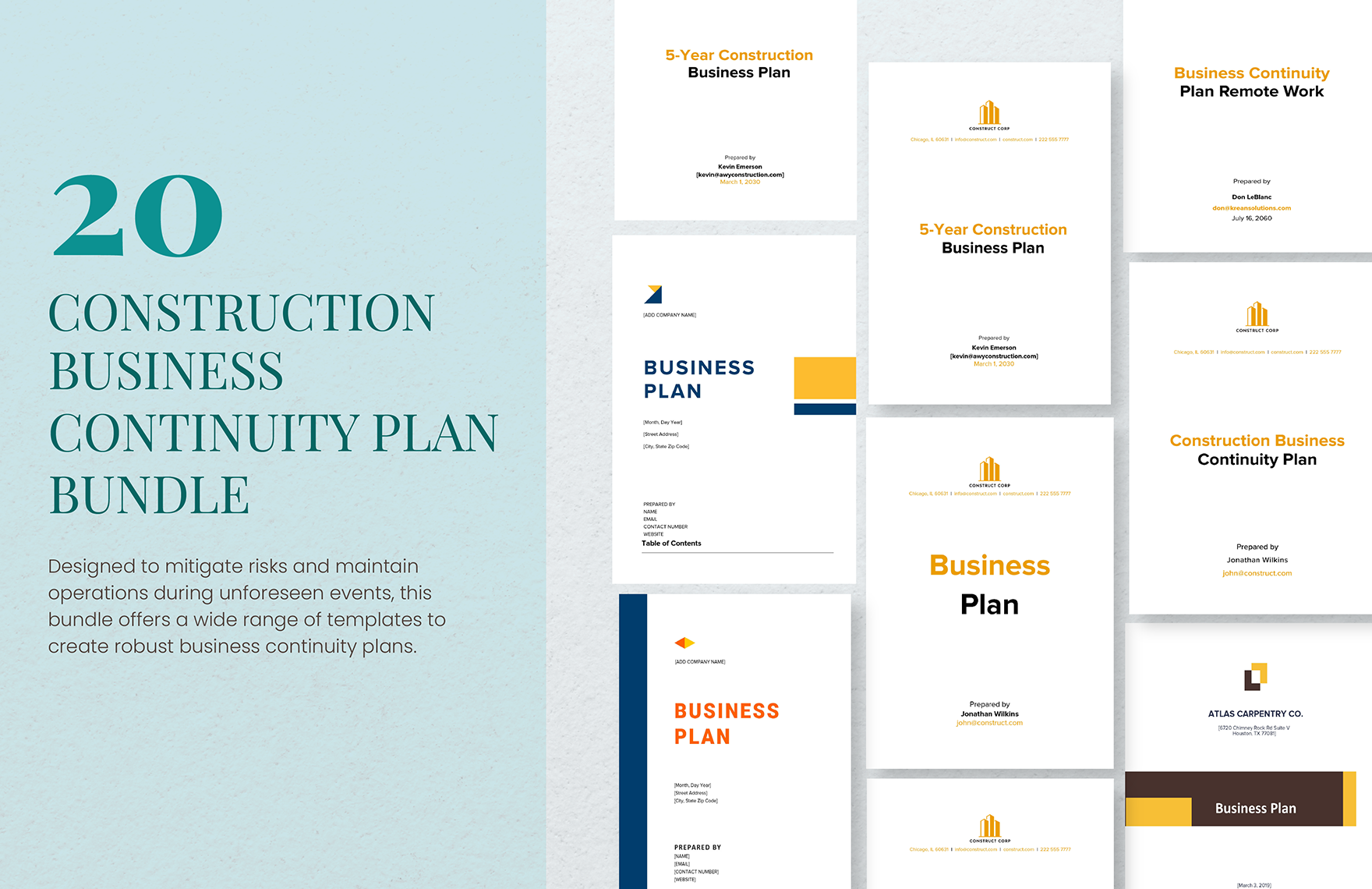 20 Construction Business Continuity Plan Bundle in Word, Google Docs, Apple Pages