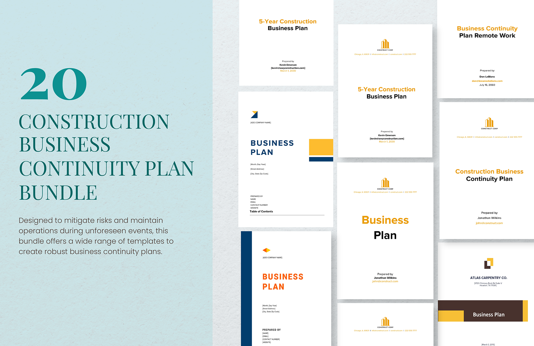 20 Construction Business Continuity Plan Bundle