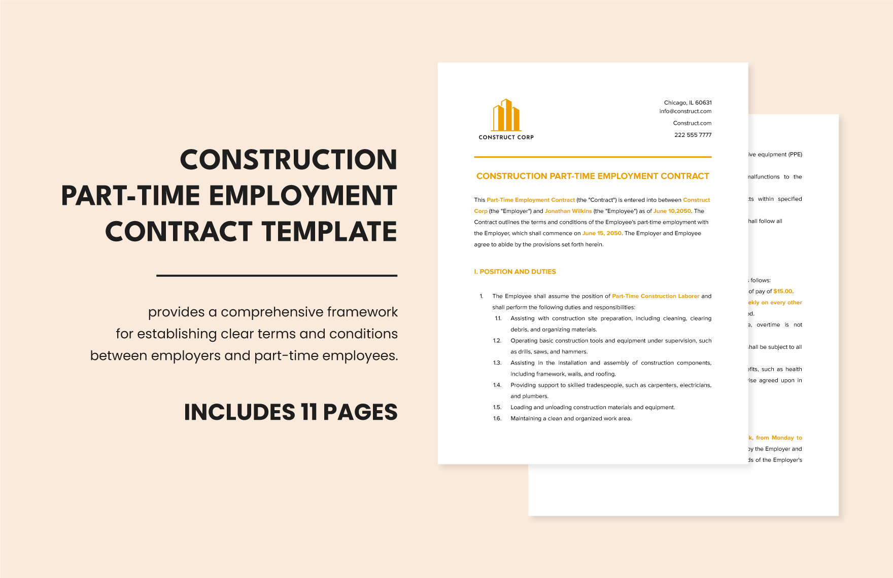 Construction Part-Time Employment Contract Template