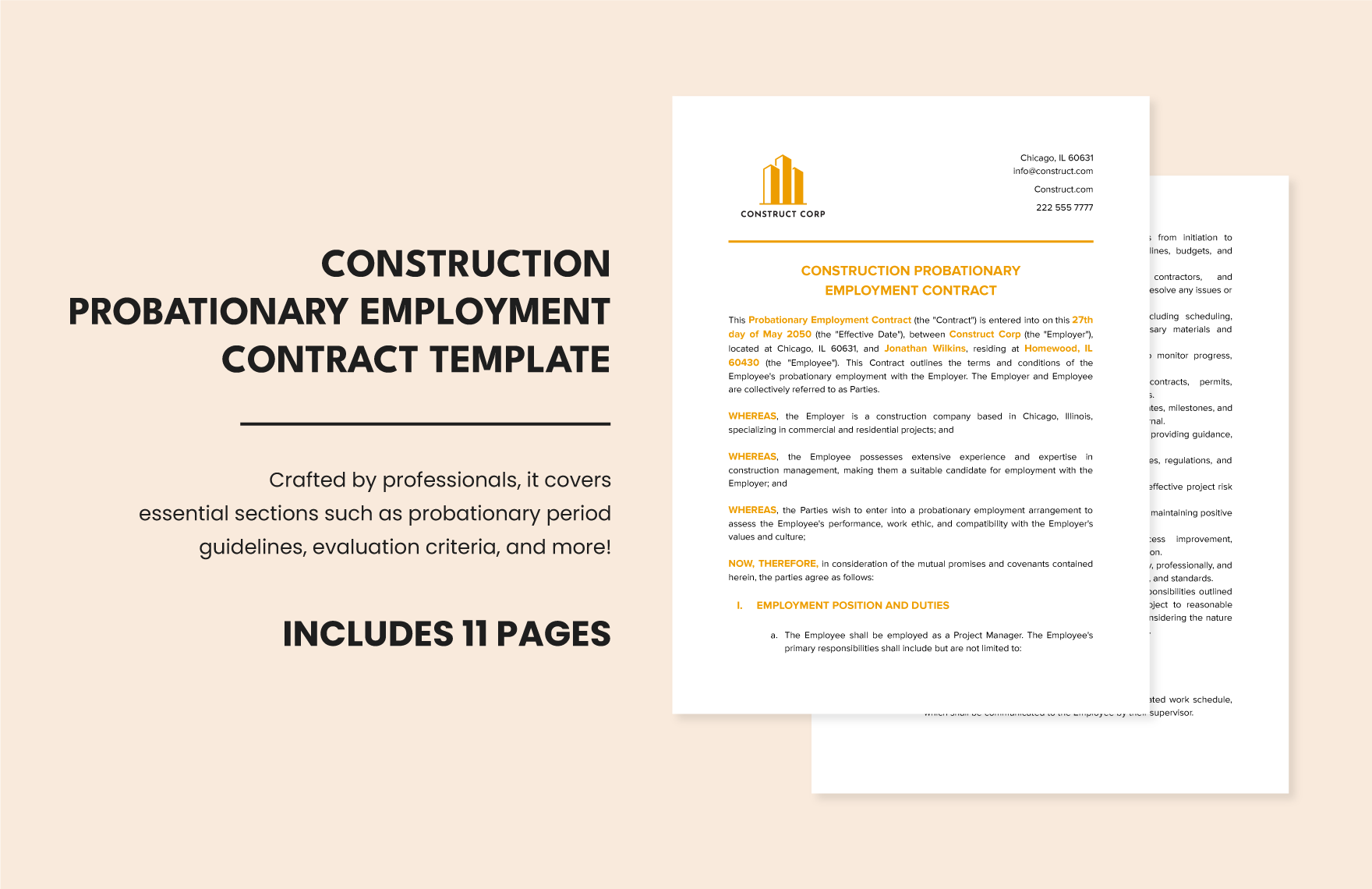 Construction Probationary Employment Contract Template