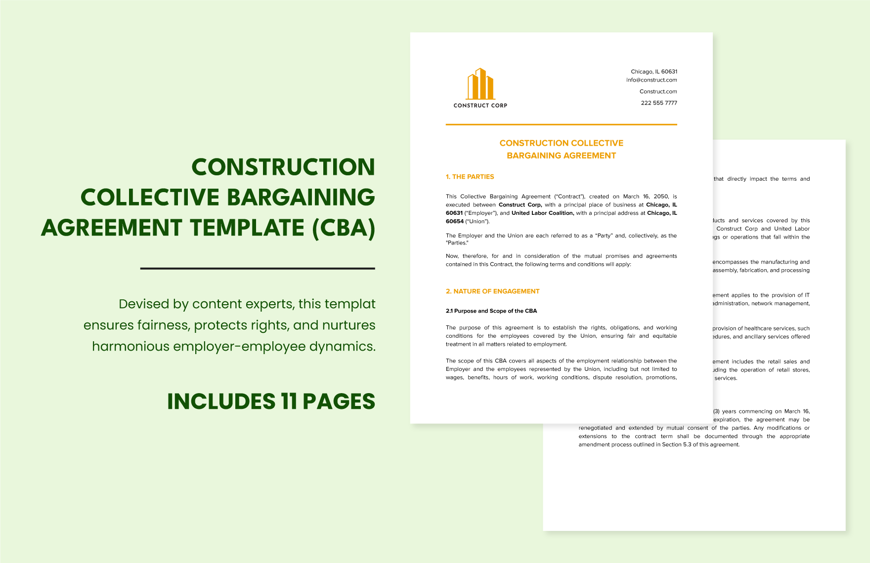 Construction Collective Bargaining Agreement Template (CBA)