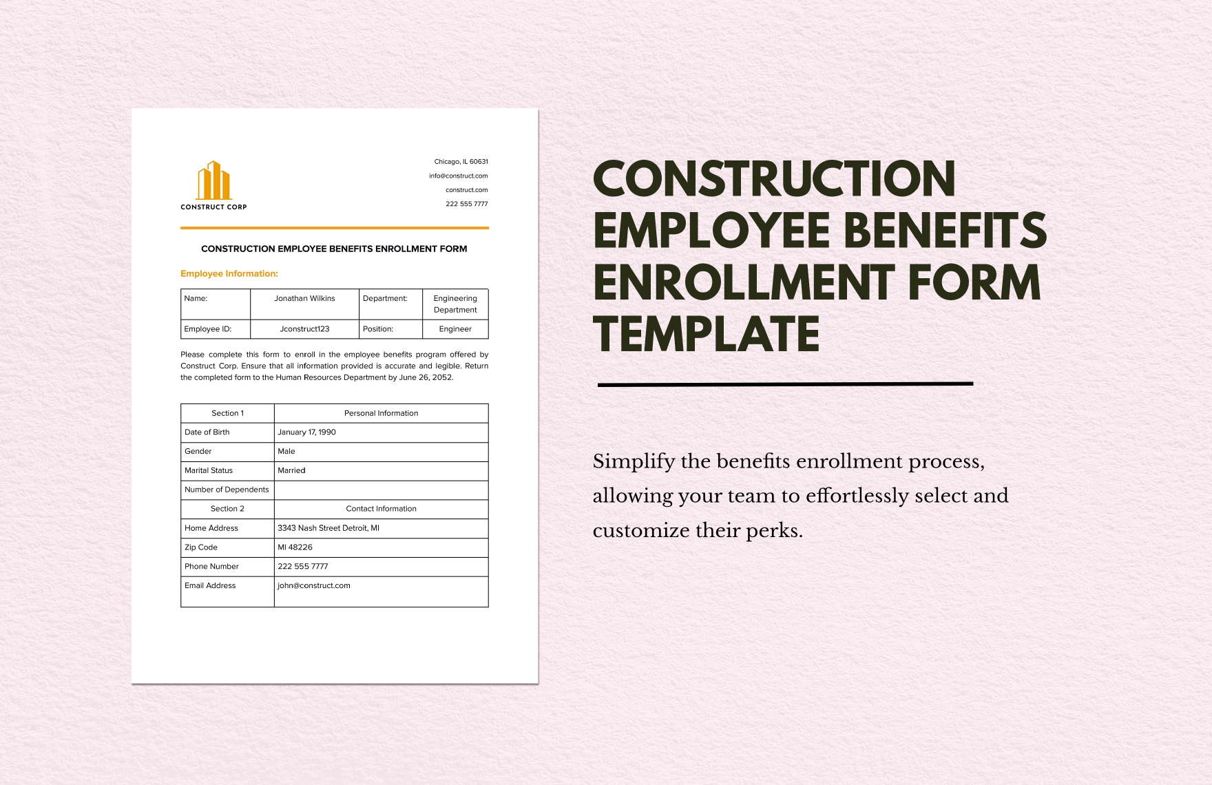 Construction Employee Benefits Enrollment Form 