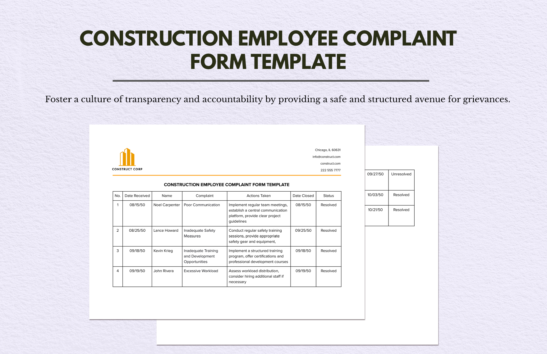 Construction Employee Complaint Form in Word, Google Docs
