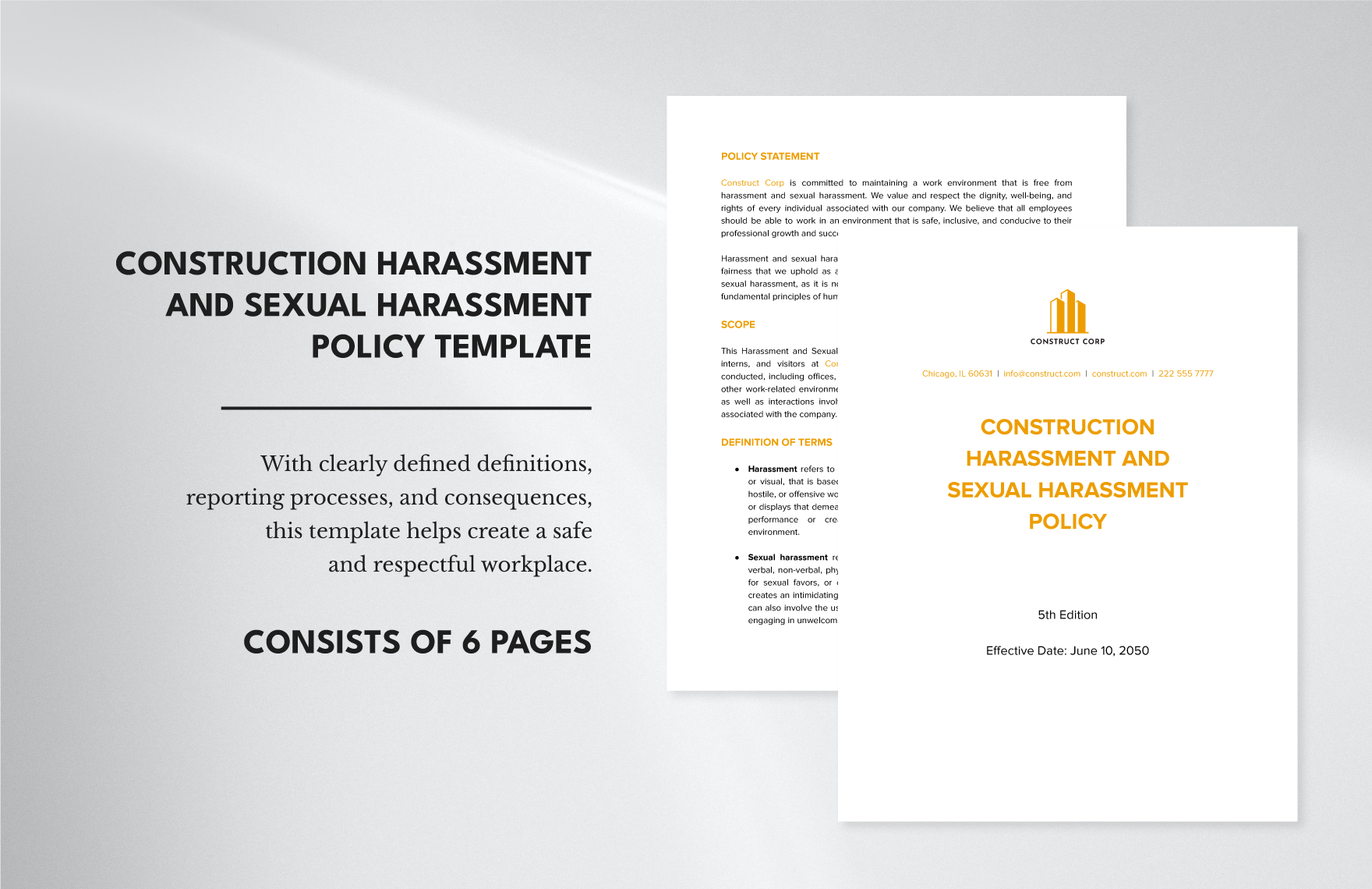Construction Harassment and Sexual Harassment Policy Template in Word, Google Docs