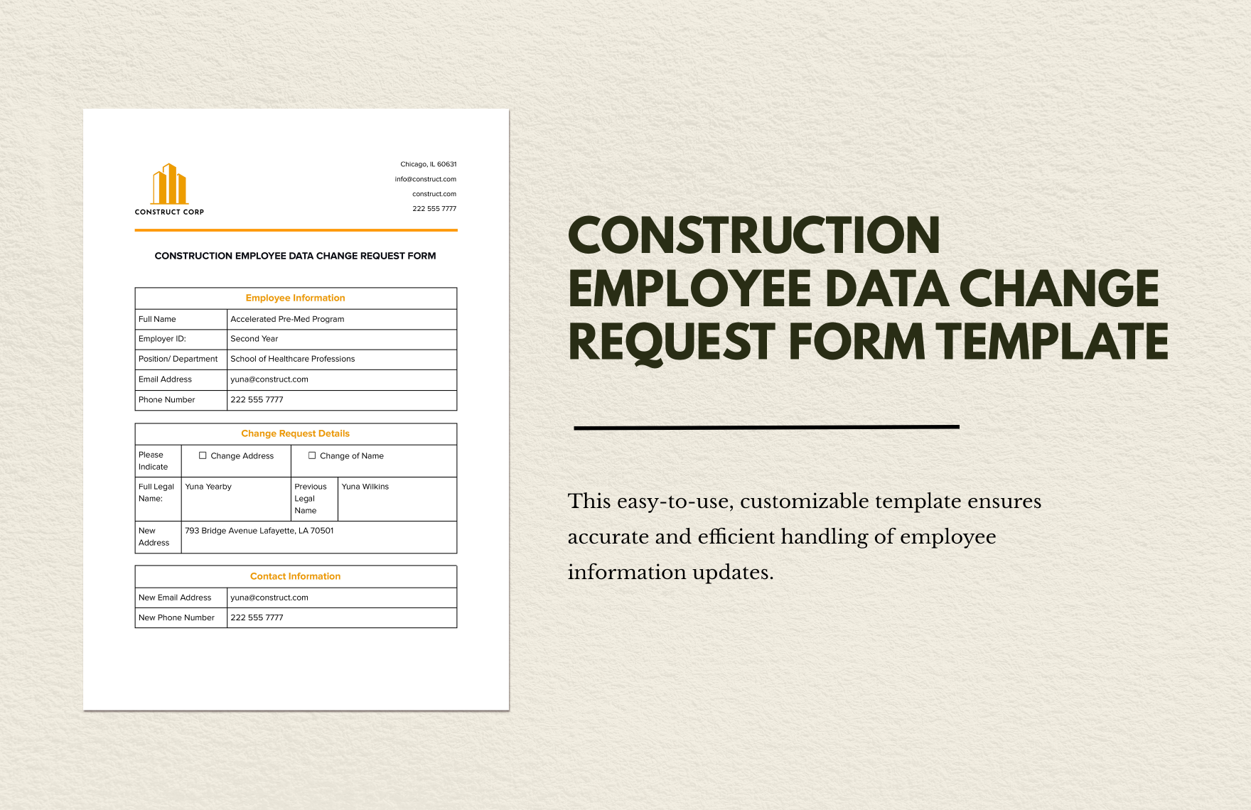 Construction Employee Data Change Request Form