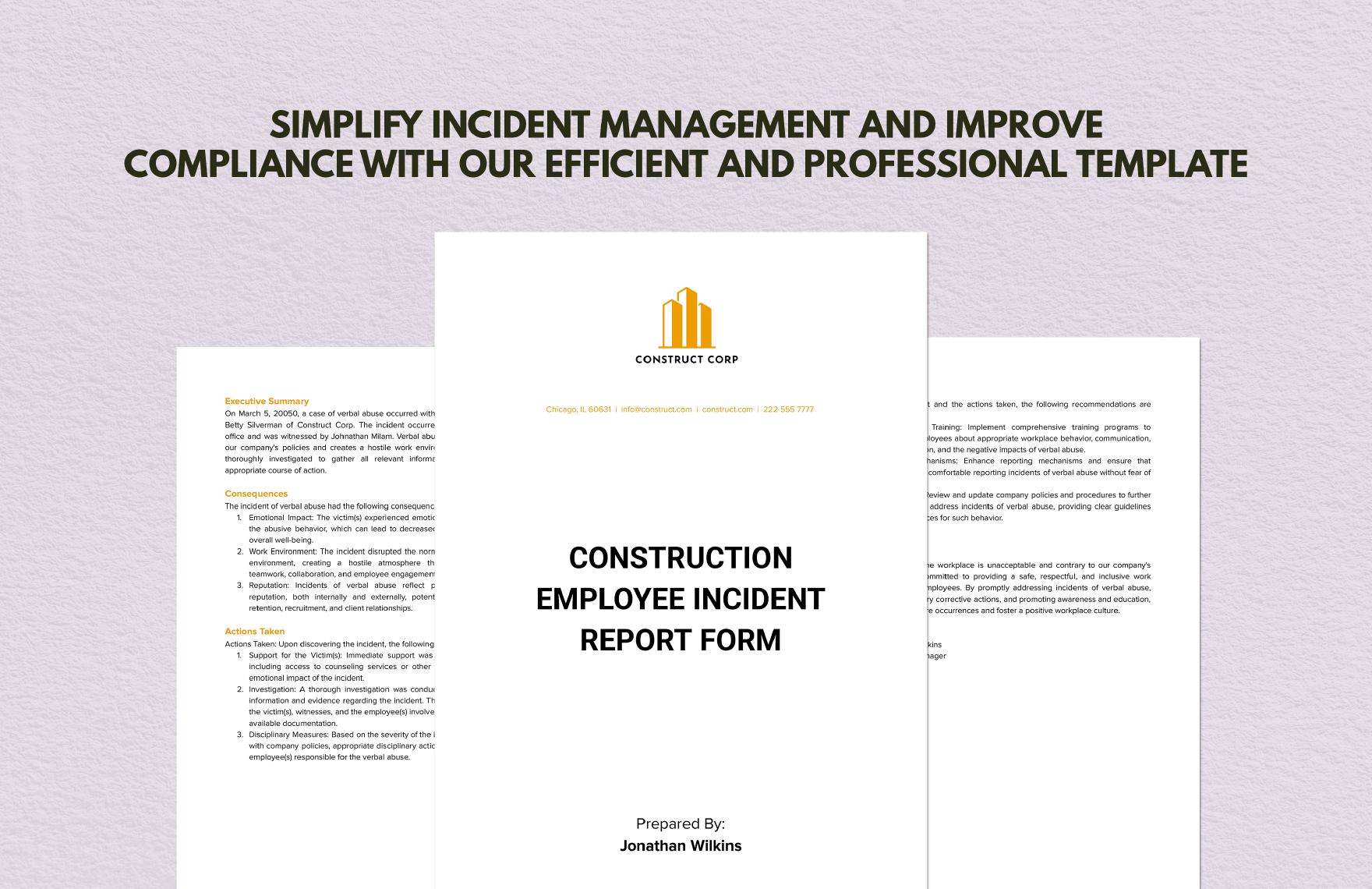 Construction Employee Incident Report Form 