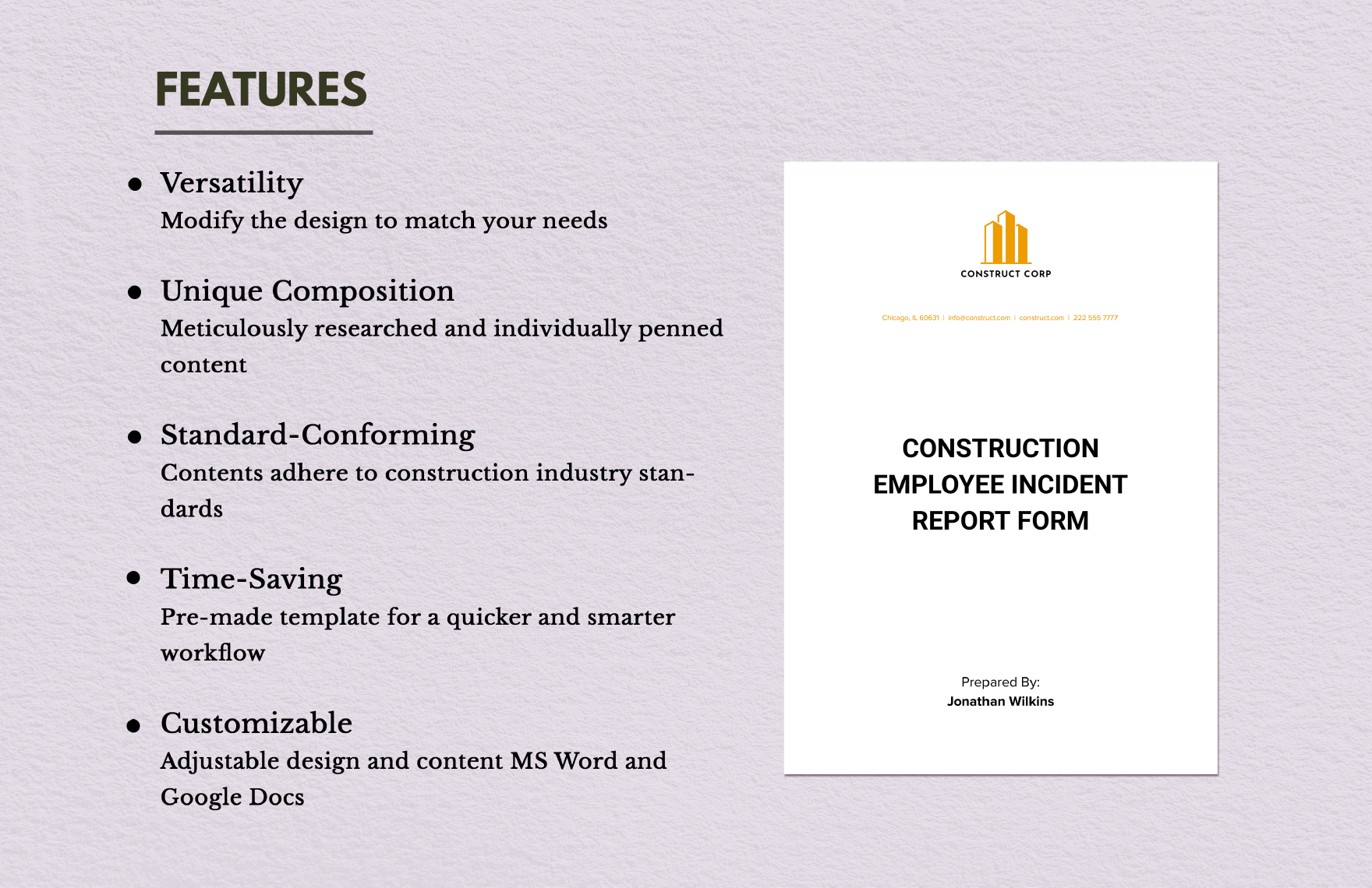 Construction Employee Incident Report Form 