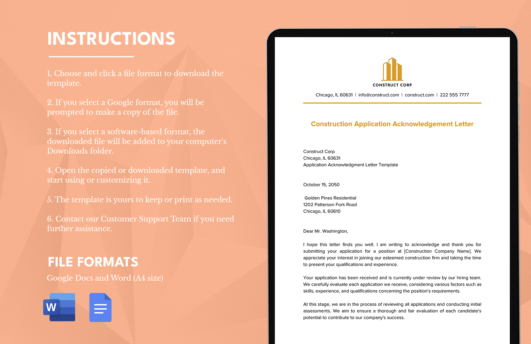 Construction Application Acknowledgment Letter