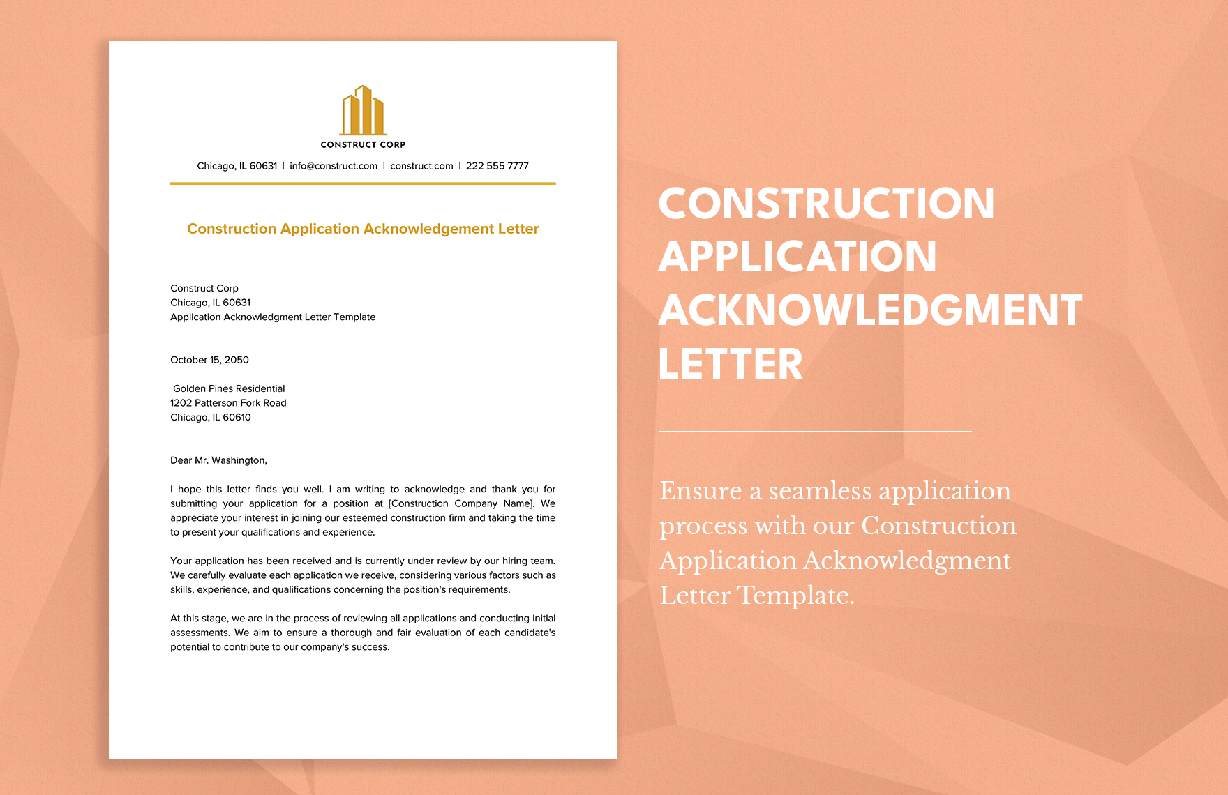 Construction Application Acknowledgment Letter