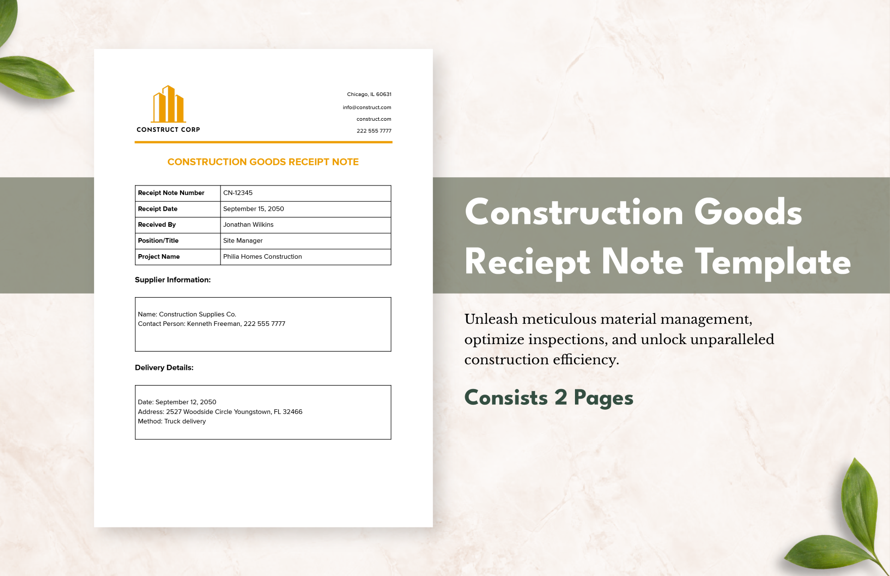 Construction Goods Receipt Note Template