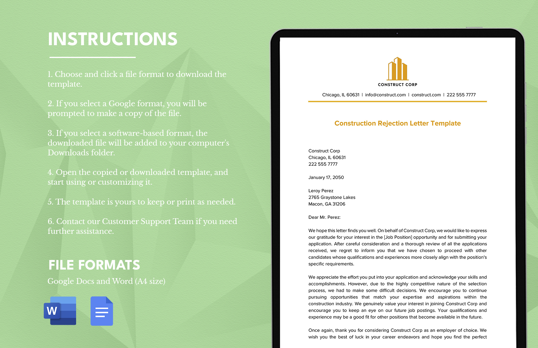 Construction Rejection Letter