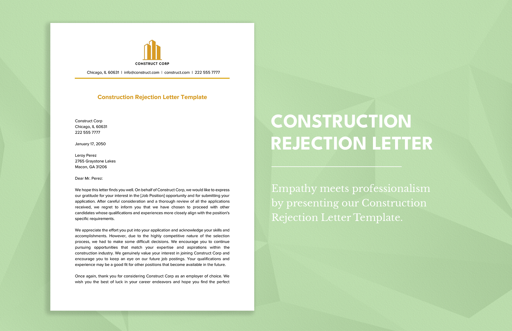 Construction Rejection Letter