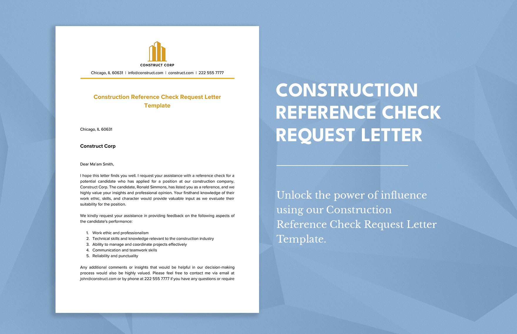 Construction Reference Check Request Letter