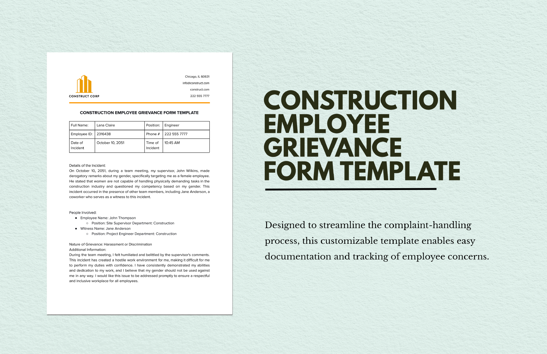 Construction Employee Grievance Form 