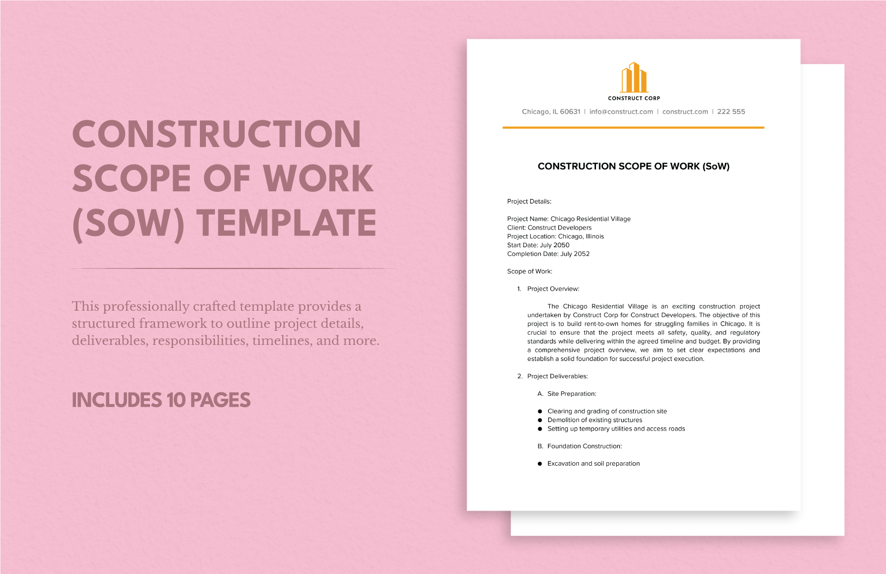 Construction Scope of Work (SoW) Template in Word, Google Docs