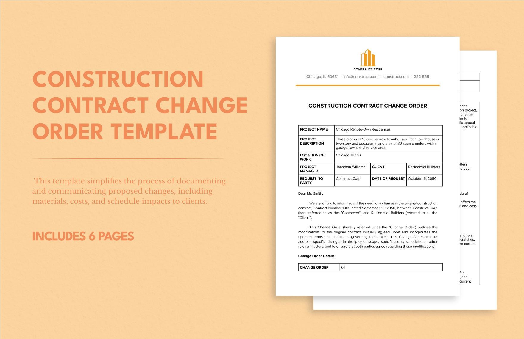 Construction Contract Change Order Template