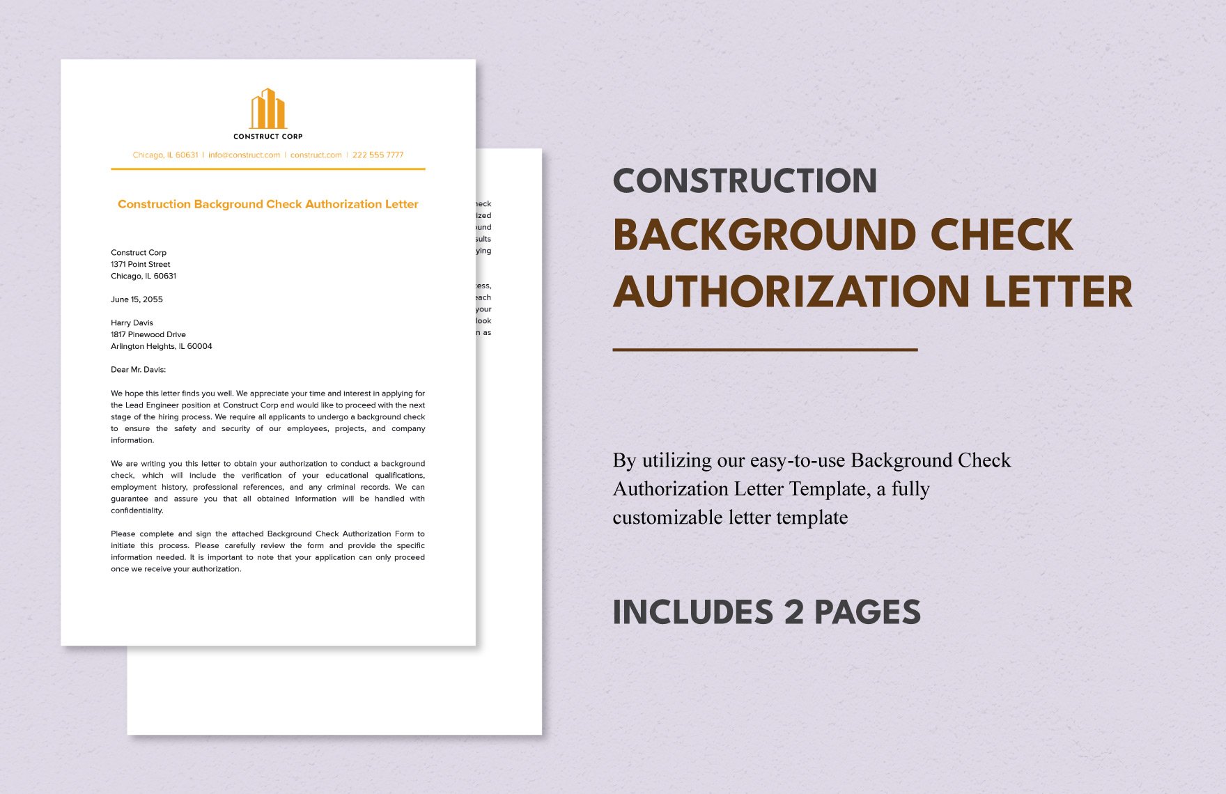 Construction Background Check Authorization Letter