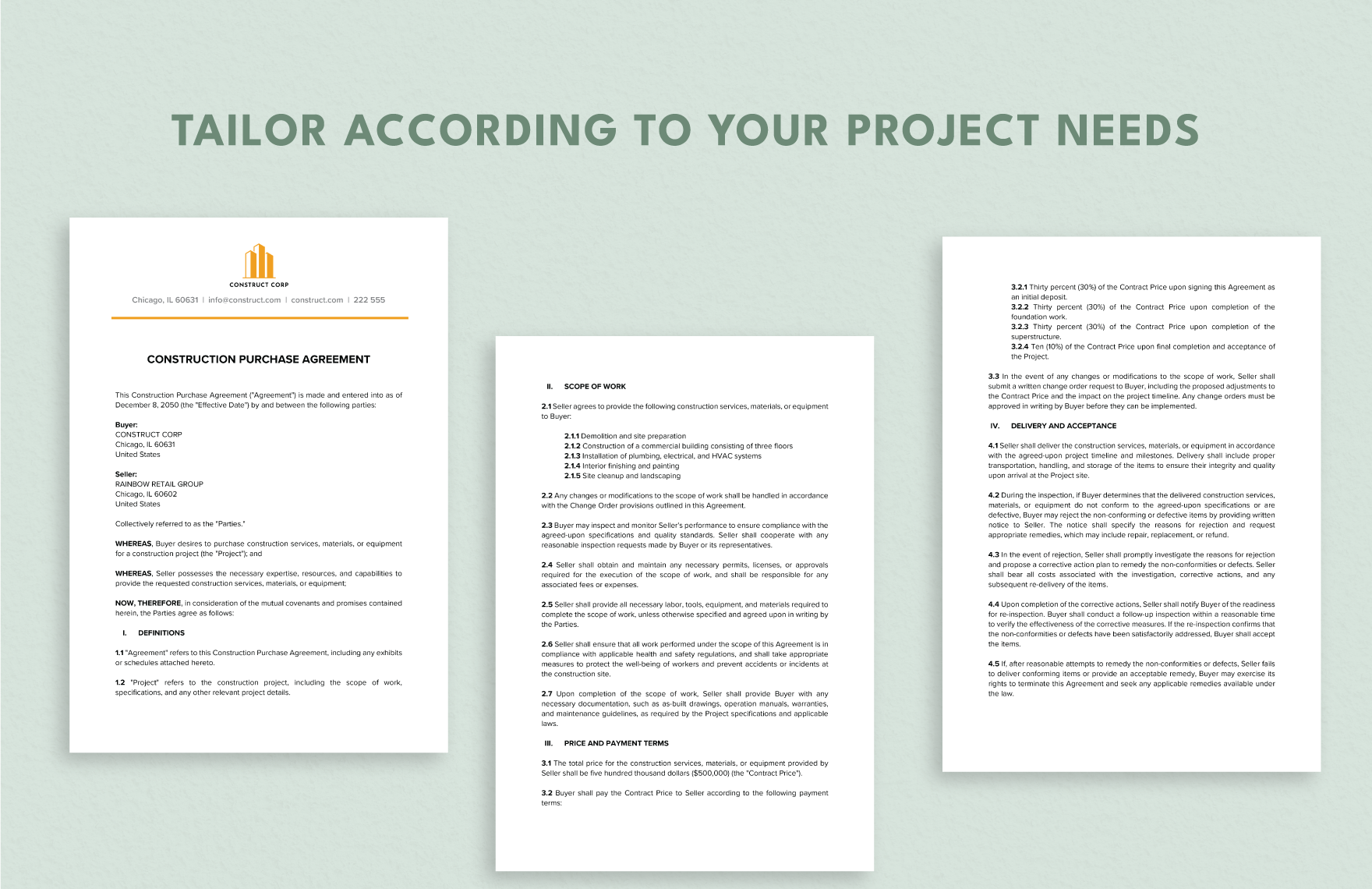 Construction Purchase Agreement Template