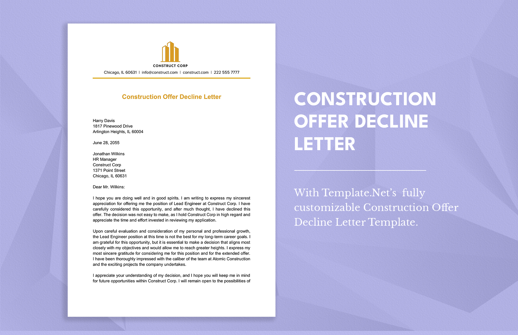 Construction Offer Decline Letter