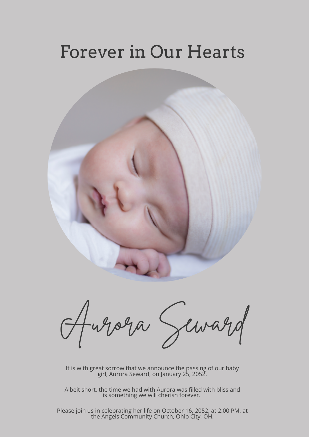 Free Baby Obituary Template