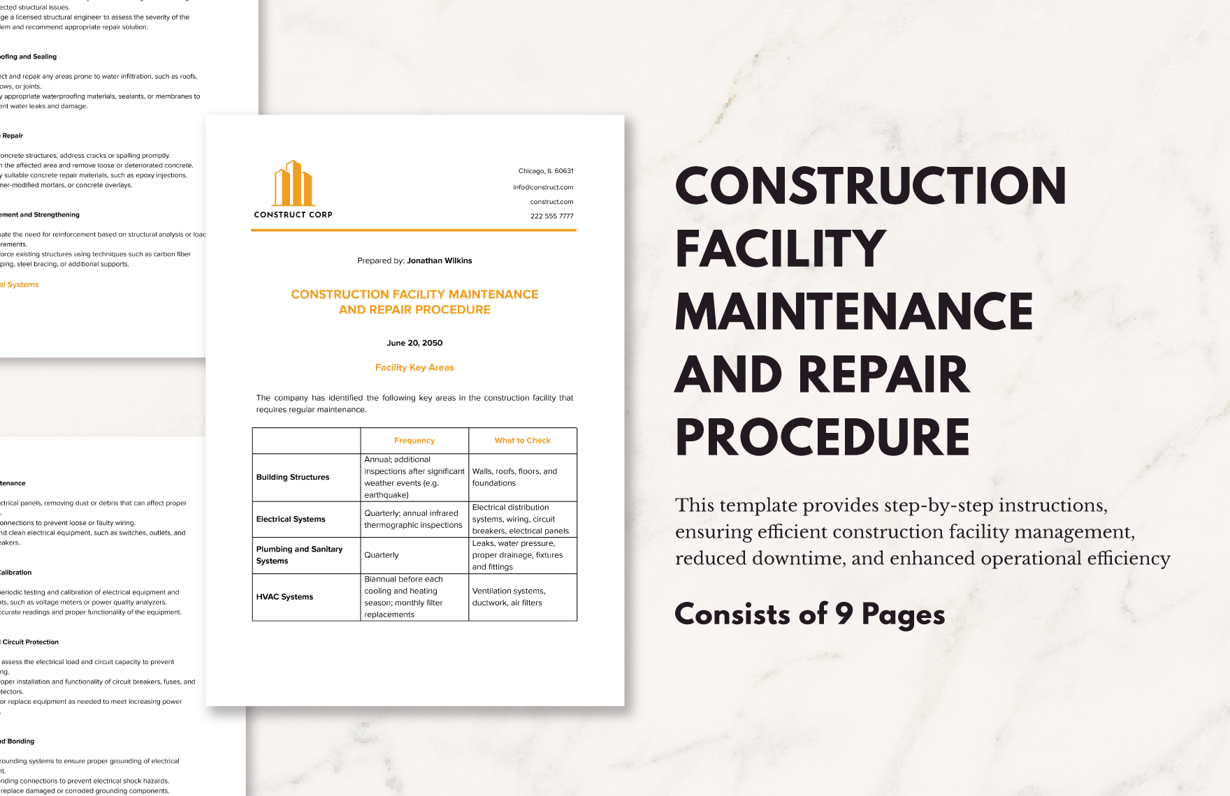 Construction Facility Maintenance and Repair Procedure in Word, Google Docs