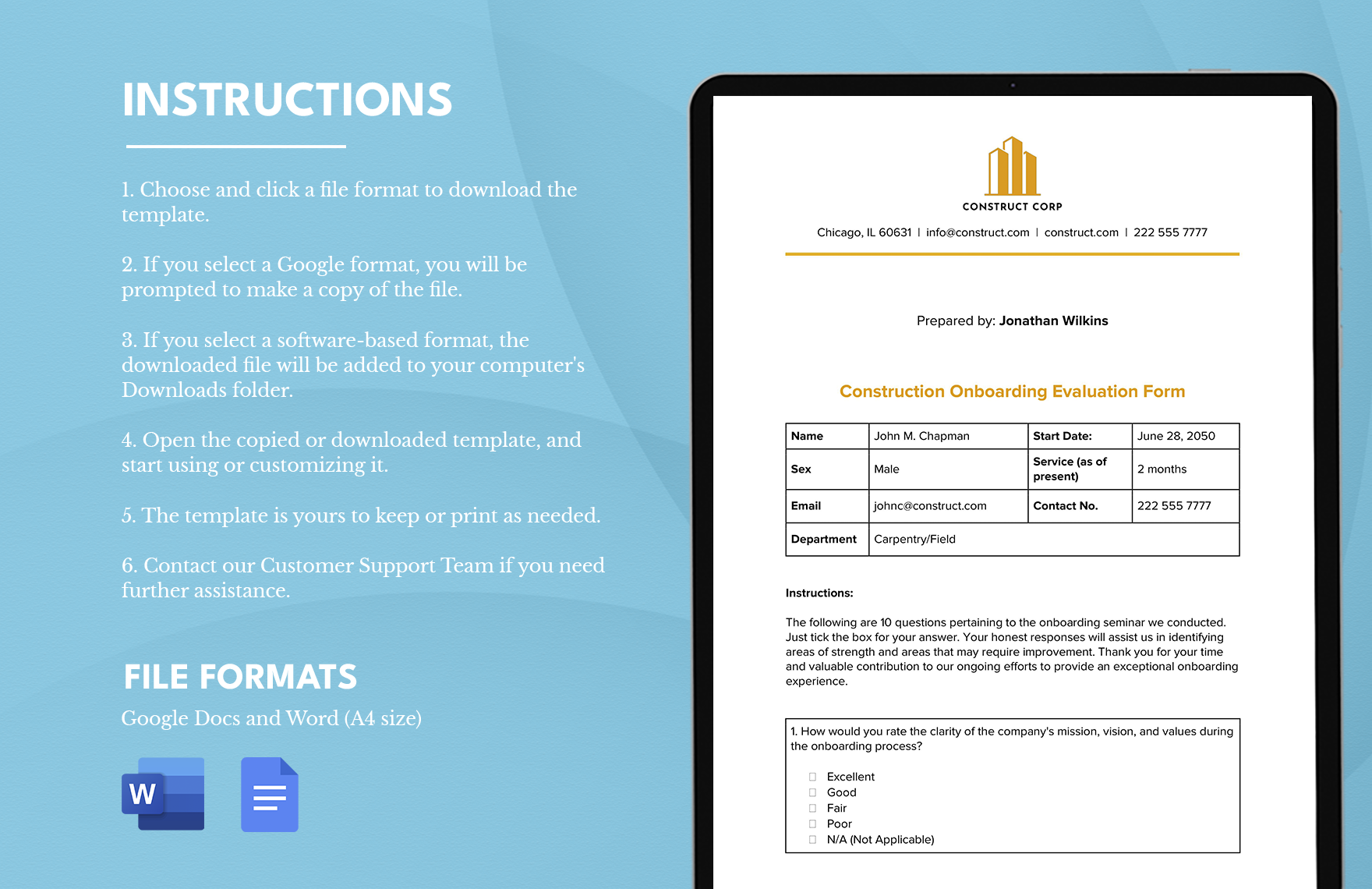 Construction Onboarding Evaluation Form 