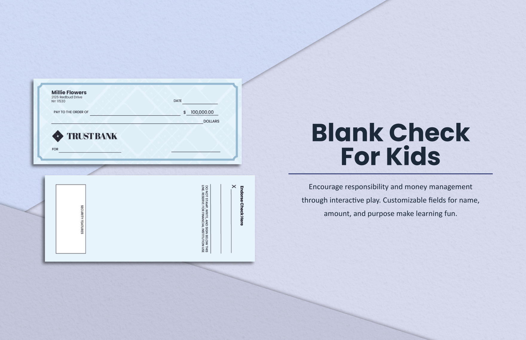 Blank Check For Kids in Word, Illustrator, PSD