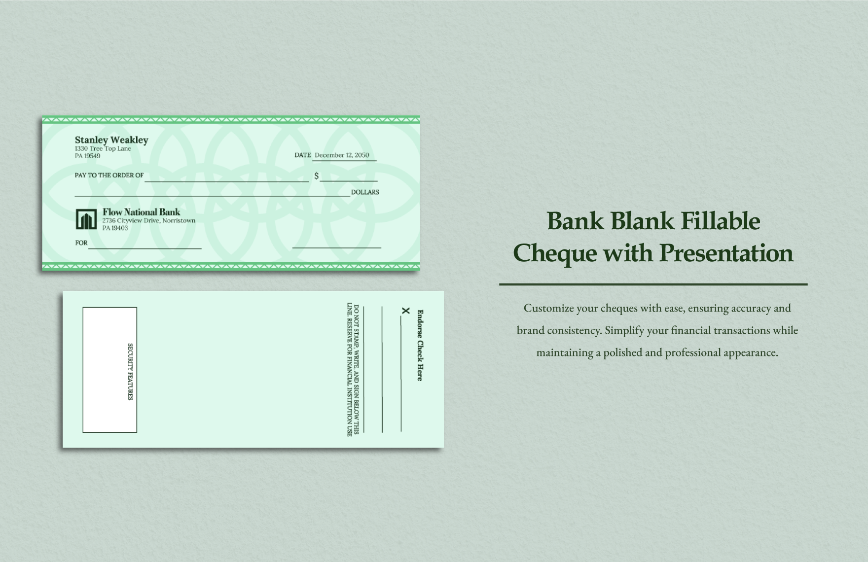 Bank Blank Fillable Cheque with Presentation in PSD, Illustrator, Word - Download | Template.net