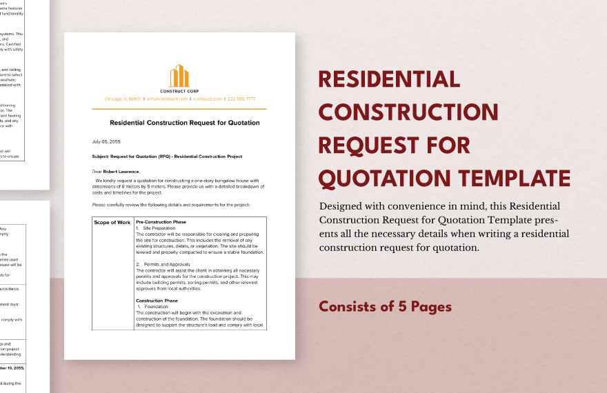 Residential Construction Request for Quotation Template 