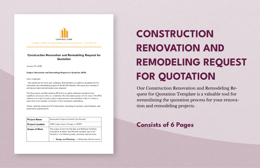 Construction Renovation and Remodeling Request for Quotation Template 