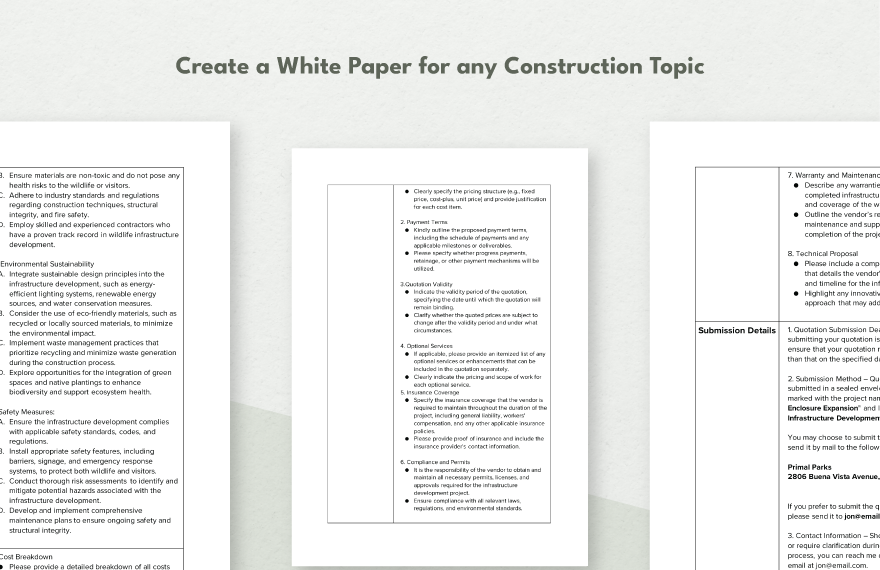 Construction Infrastructure Development Request for Quotation Template 