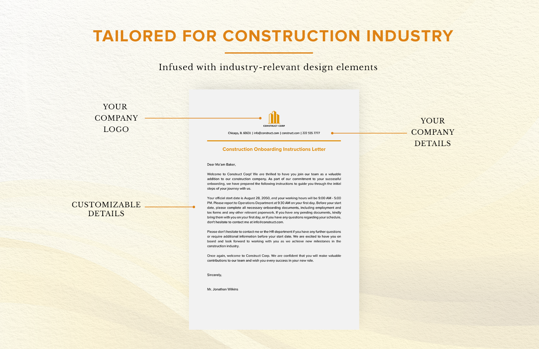 Construction Onboarding Instructions Letter Template