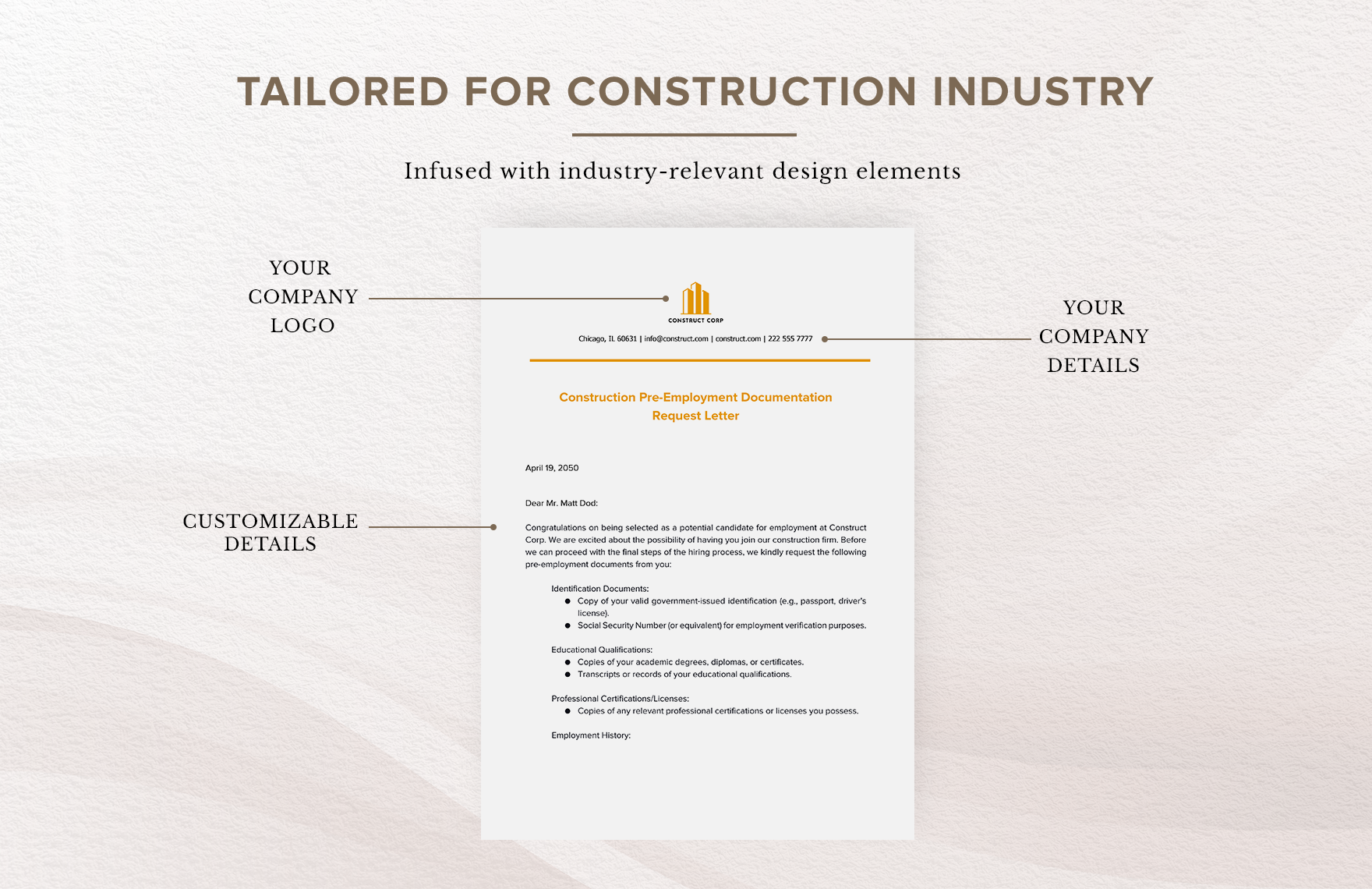 Construction Pre-Employment Documentation Request Letter Template