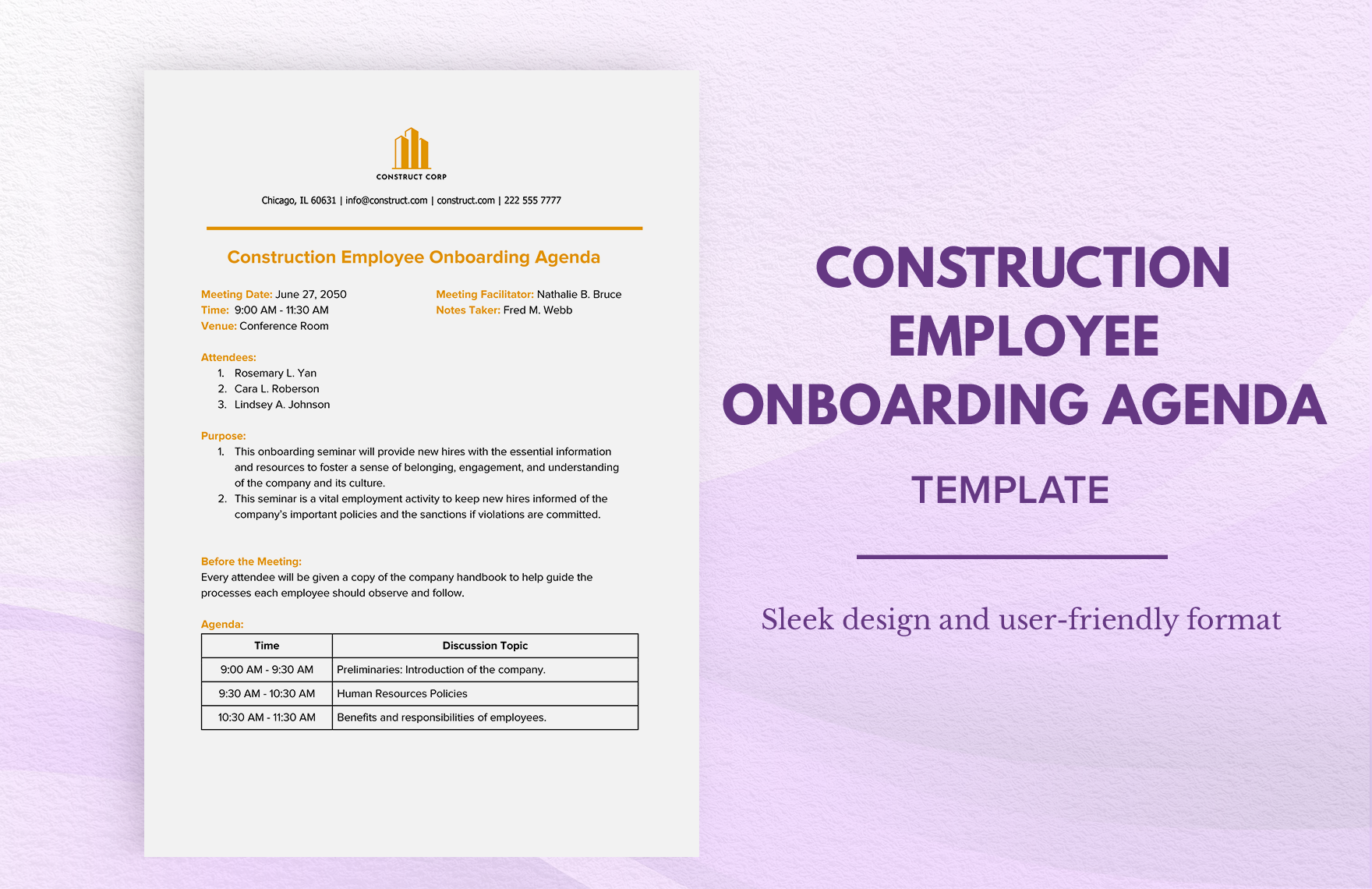 Construction Employee Onboarding Agenda Template