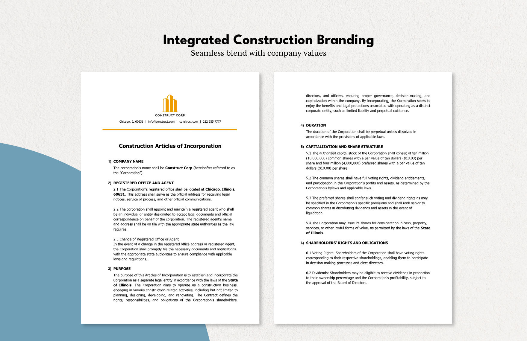 Construction Articles of Incorporation 