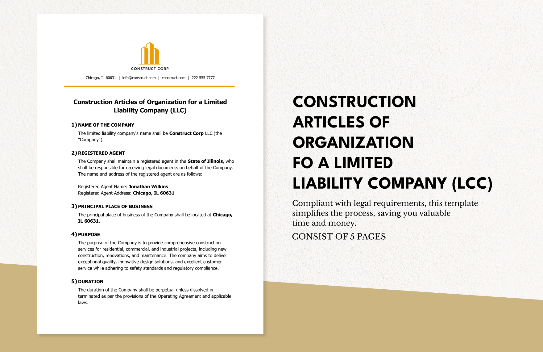 Construction Articles of Organization for a Limited Liability Company (LLC) Template