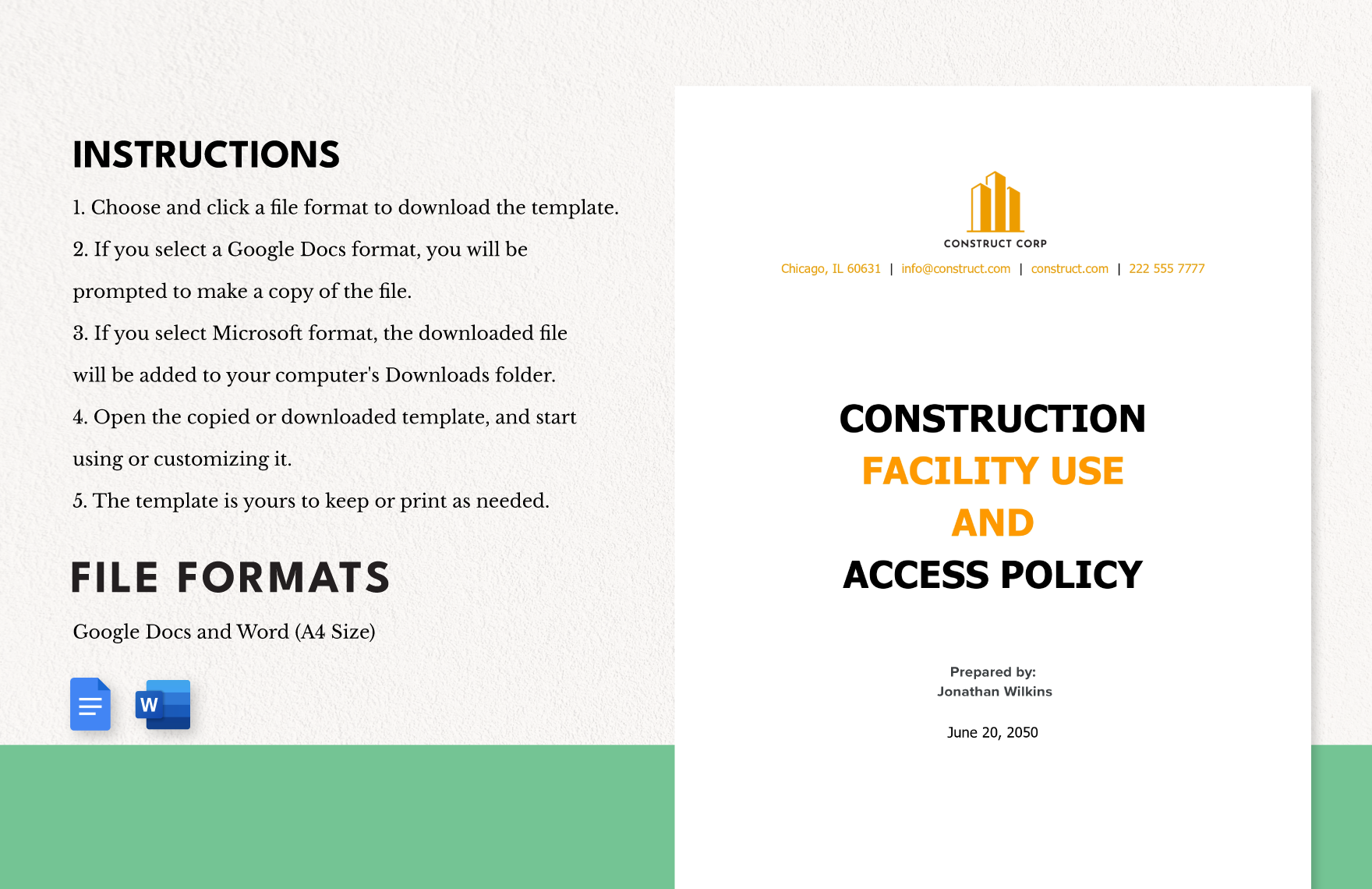 Construction Facility Use and Access Policy Template