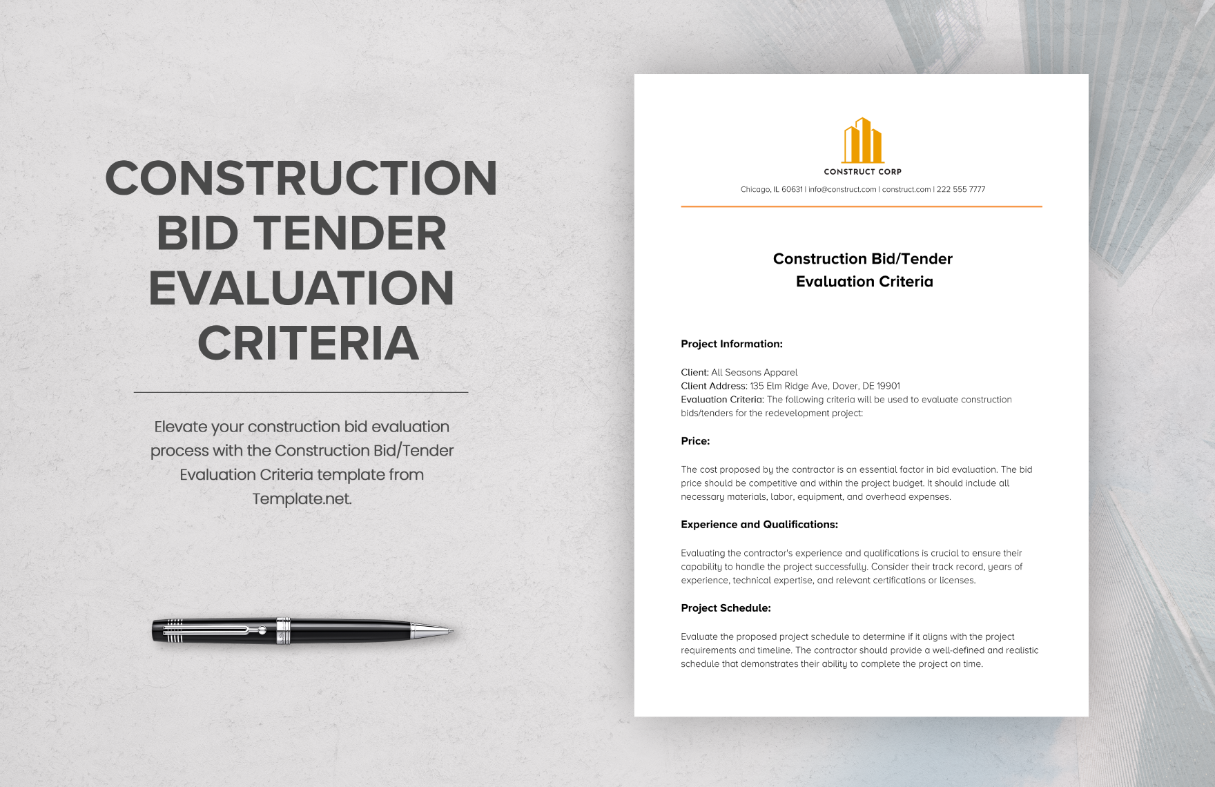Construction Bid/Tender Evaluation Criteria