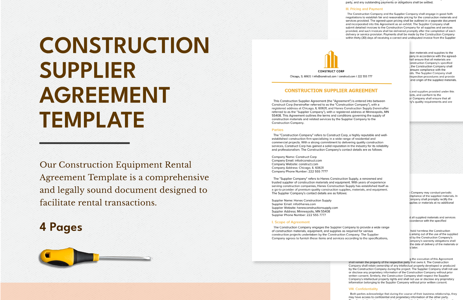 Construction Supplier Agreement Template