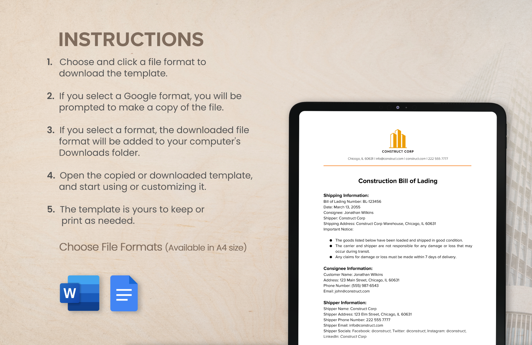  Construction Bill of Lading Template