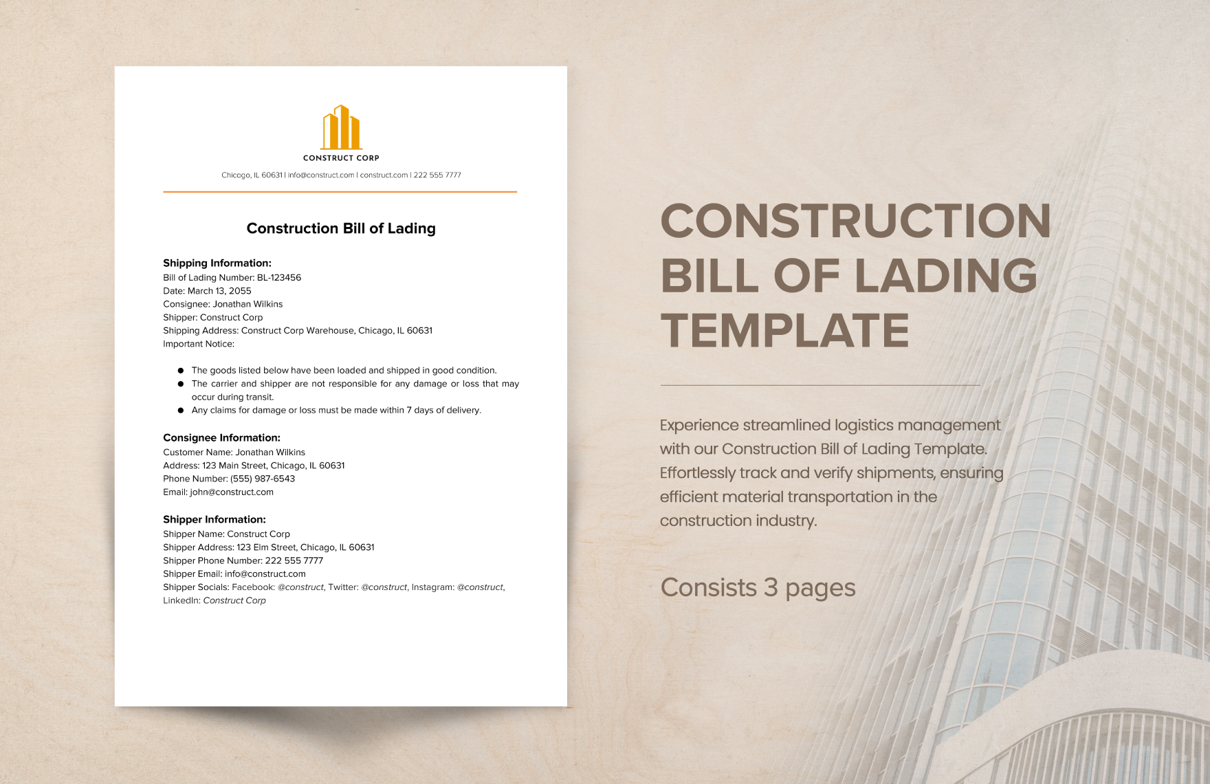 Construction Bill of Lading Template in Word, Google Docs