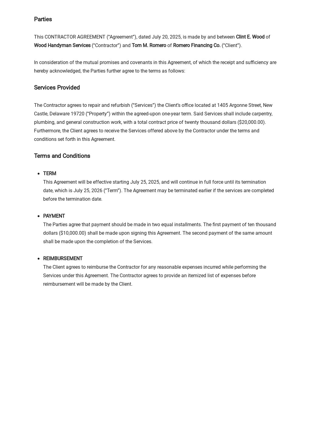 Contractor Agreement Template Free PDF Word DOC Apple MAC Pages Google Docs