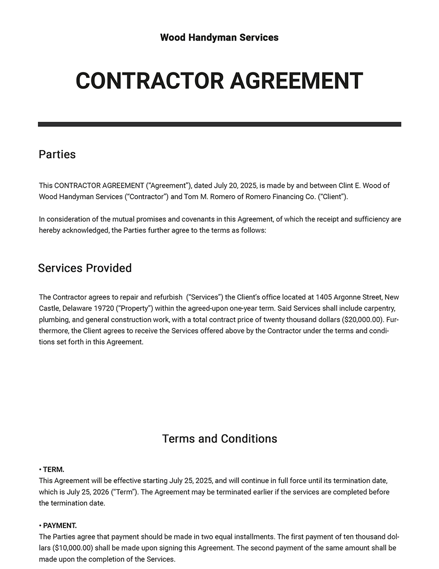 Free Simple Independent Contractor Agreement Template - Google Docs ...